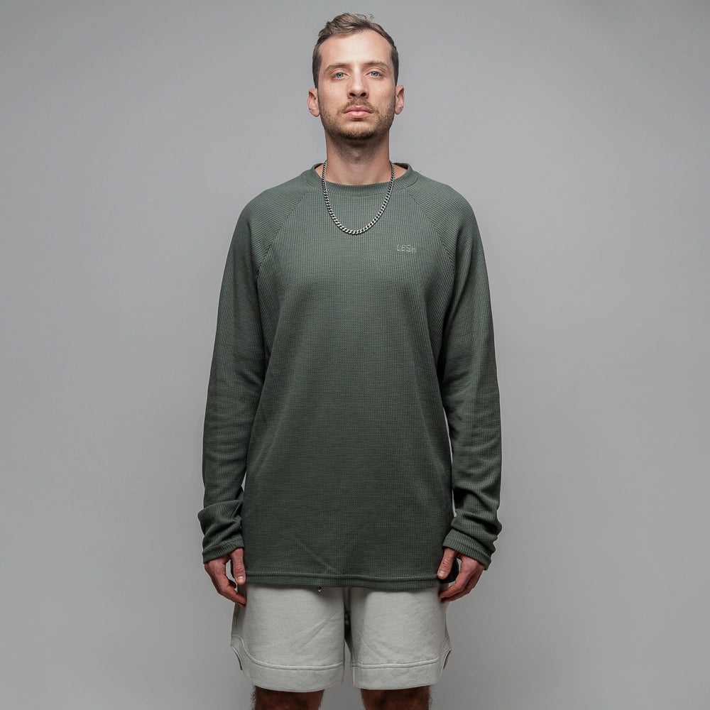 Long Sleeve Green Waffle